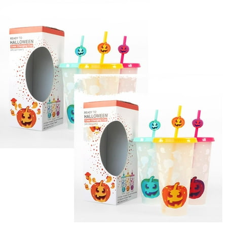 

2pc Glasses with Straws Collapsible Water Bottle Refille Perfume Bottles for Travel Three Piece Single Layer Cold Changing Cup 710ML Funny Pumpkin Straw Set