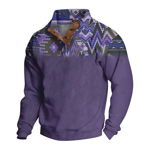 Havenx Mens Aztec Cowboy Sweatshirt Long Sleeve Quarter Button Pullover Stand Collar Shirts Casual Vintage Ethnic Western Aztec Fall Clothing