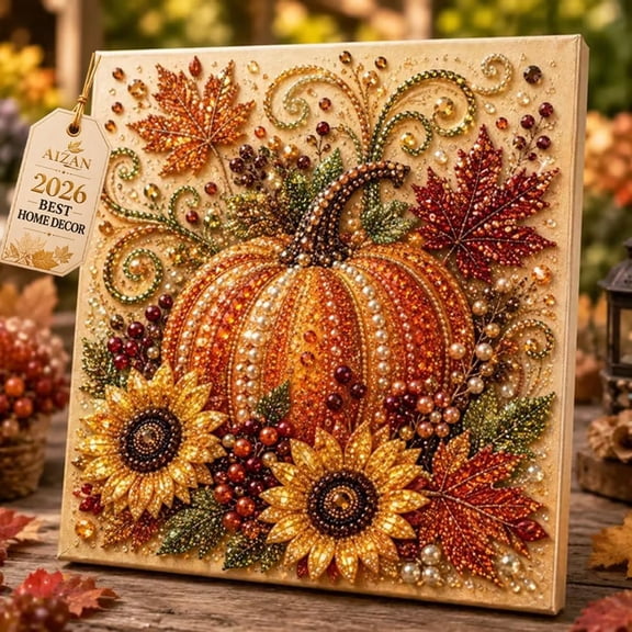 Autumn Pearl Painting Kit, Fall Diamond Art Pumpkins Bead Crafts Home Decor | For Adults DIY 3D Sparkling Sunflowers Animals Artwork with Frame Seasonal Wall Art Beginner DIY Party Gift(Pumpkin)