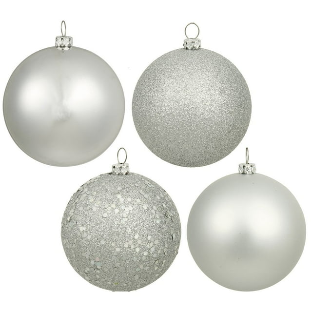 Set de 4 Esferas Navideñas Vickerman Plata de 10 cm con 4 Acabados
