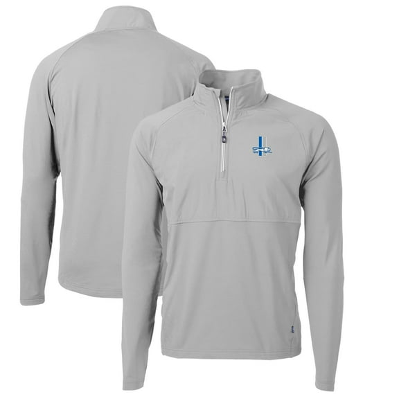 Men's Cutter & Buck Gray Detroit Lions Adapt Eco Knit Hybrid Recycled Quarter-Zip Throwback Pullover Top