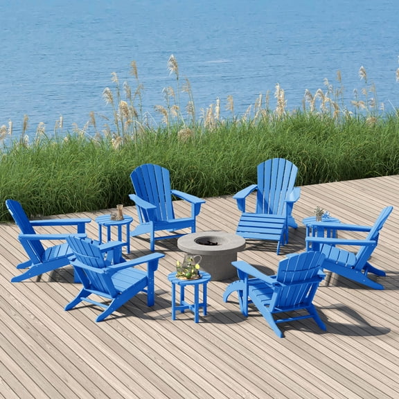 WestinTrends Dylan 12 Piece Outdoor Adirondack Chair With Ottoman And Side Table, Pacific Blue