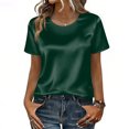 thumbnail image 5 of Satin Blouse for Women Business Casual Outfit Short Sleeve Tops Crewneck Tshirt Silk Shirt Summer Clothes, 2XL, 5 of 7