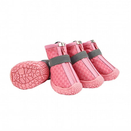 GASTROPOD 4Pcs Dog Shoes TPR Sole Soft Non-Slip Dog Boots Reflective Strap Outdoor Wear for Small Dogs Dog Rain Boots 4.8x5.3cm Red White