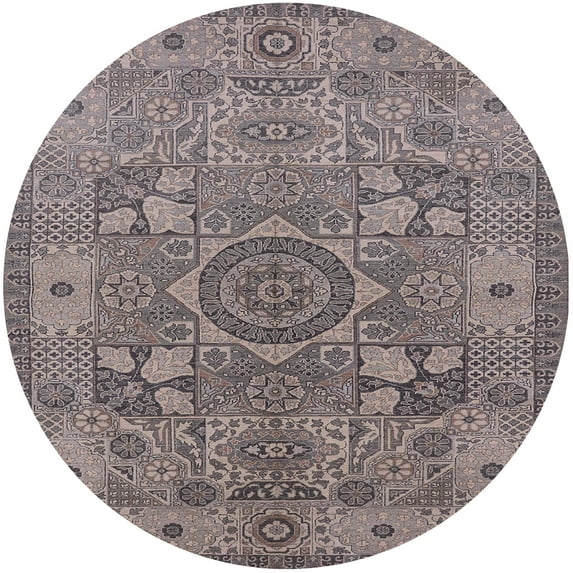 Ahgly Company Indoor Round Mid-Century Modern Purple Oriental Area Rugs, 7' Round