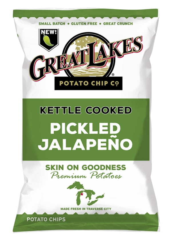Kettle Cooked Potato Chips by Great Lakes Value Pack Bundled by SUPERDEALS | 1.375 Oz Bag | Pickled Jalapeno | Pack of 12 with mystery bonus gift