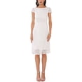 thumbnail image 1 of INSPIRE CHIC Vestido Midi de Cóctel para Invitadas de Boda con Mangas de Encaje Floral y Cuello Barco Blanco S, 1 of 6
