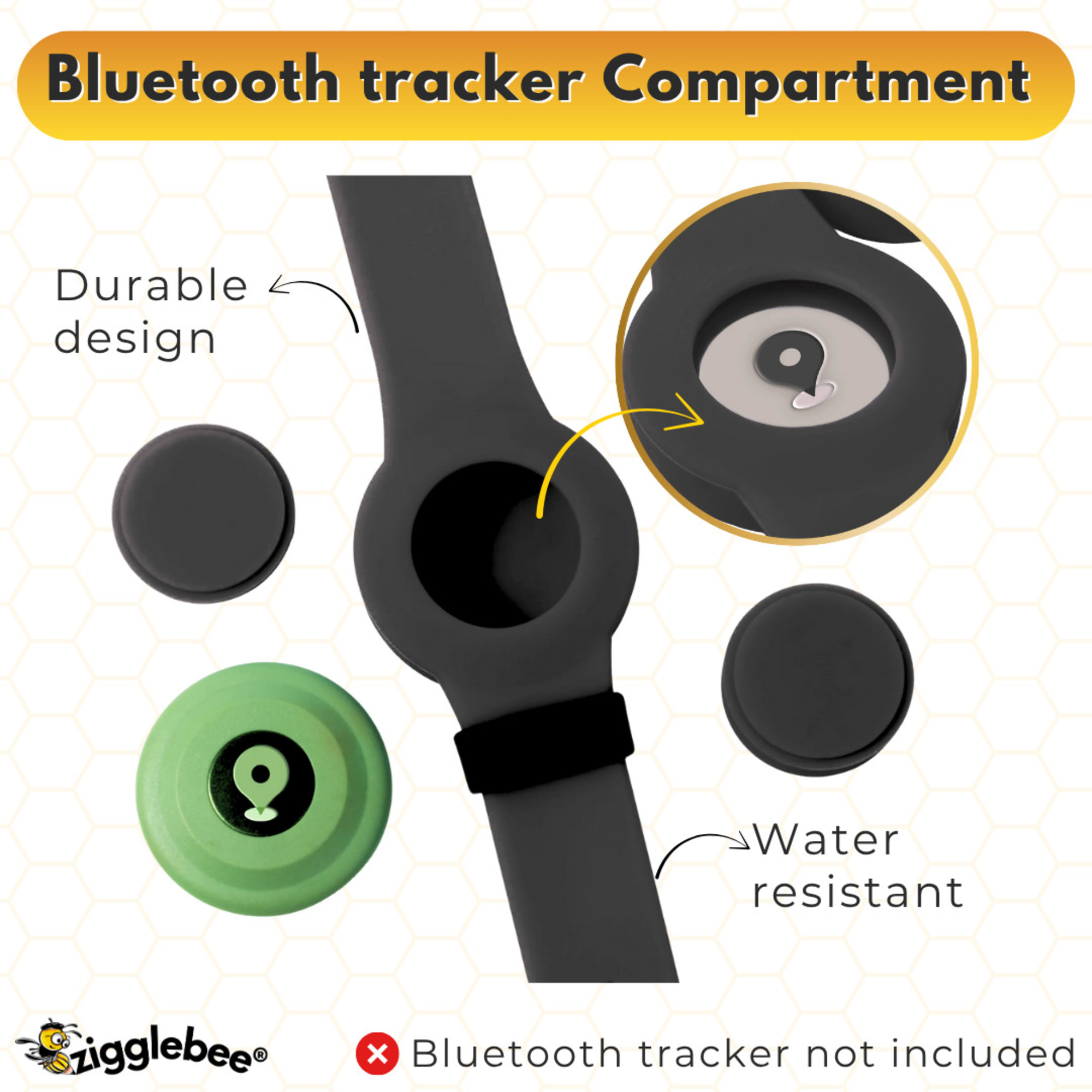 InfoMate by Zigglebee QR Code Medical Bracelet and AirTag Holder Wristband, Midnight Black, Butterfly Clasp
