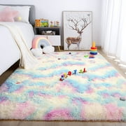 Lochas Rainbow Carpet Colorful Area Rugs Soft Fluffy Rug For Living Room Bedroom Kidroom Nursery, 6x9