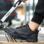 ulogu Waterproof Steel Toe Shoes for Men Lightweight Non-Slip Sneakers Puncture Proof Shoes (Men Size 10, Black)