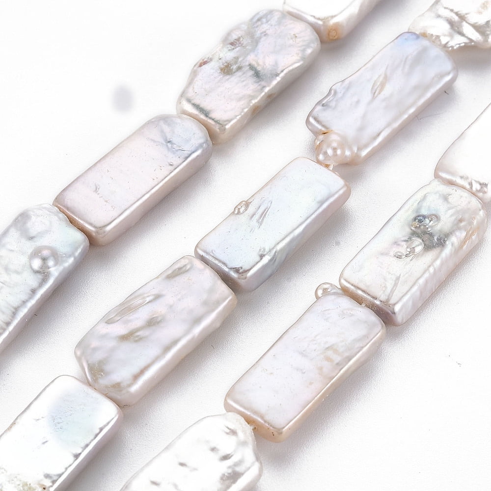 Natural Keshi Pearl Beads Strands Cultured Freshwater Pearl Rectangle Seashell Color 24~36x10~15x4~11mm Hole: 0.6mm about 11~15pcs/strand 14.76~15.75 inch(37.5~40cm)