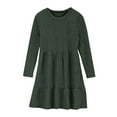 thumbnail image 5 of BiZtdJrK Girls Ribbed Long Sleeve Dress Solid Casual Crewneck A-line Tiered Pullover Midi Dress with Pockets Clothes for Teens, Army Green, 5 Years, 5 of 10