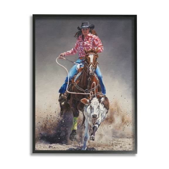 Stupell Industries Rodeo Cowgirl & Lasso Animals & Insects Painting Black Framed Art Print Wall Art, 11 x 14