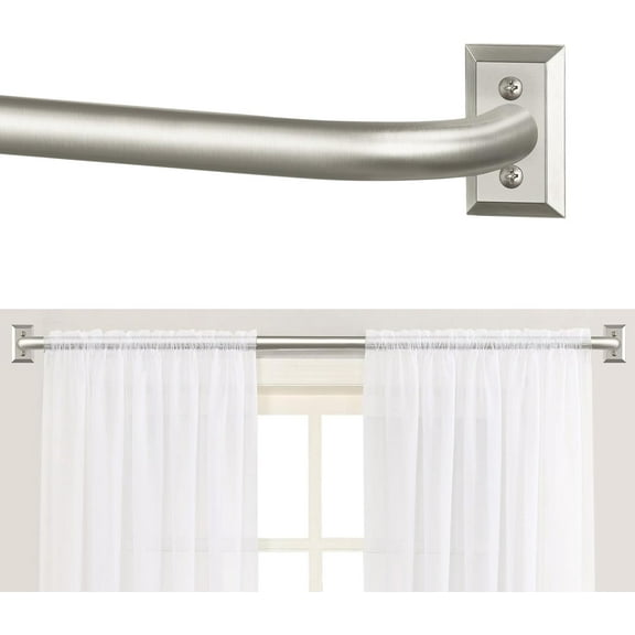 Nickel Wrap Around Curtain Rods:Blackout Heavy Duty Adjustable Window Curtain Rod Room Darkening,1Inch Modern Decorative Curved French Metal Single Drapery Rod Easy Install,Satin Nickel 48-90"