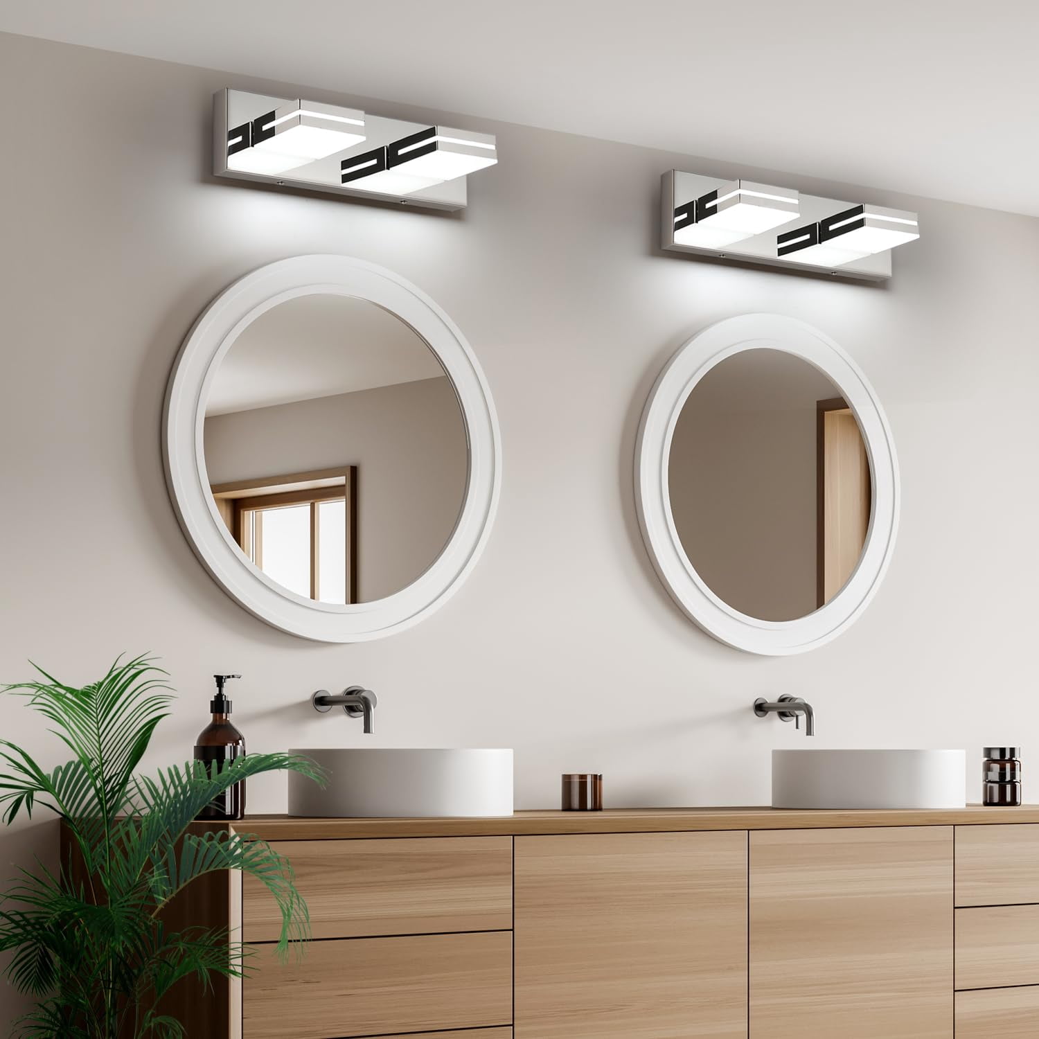 Led Modern Bathroom Vanity Light Fixtures (2-light  15.5-inch Dimmable) Chrome Acrylic Wall Lighting Over Mirror (cool White 6000k)