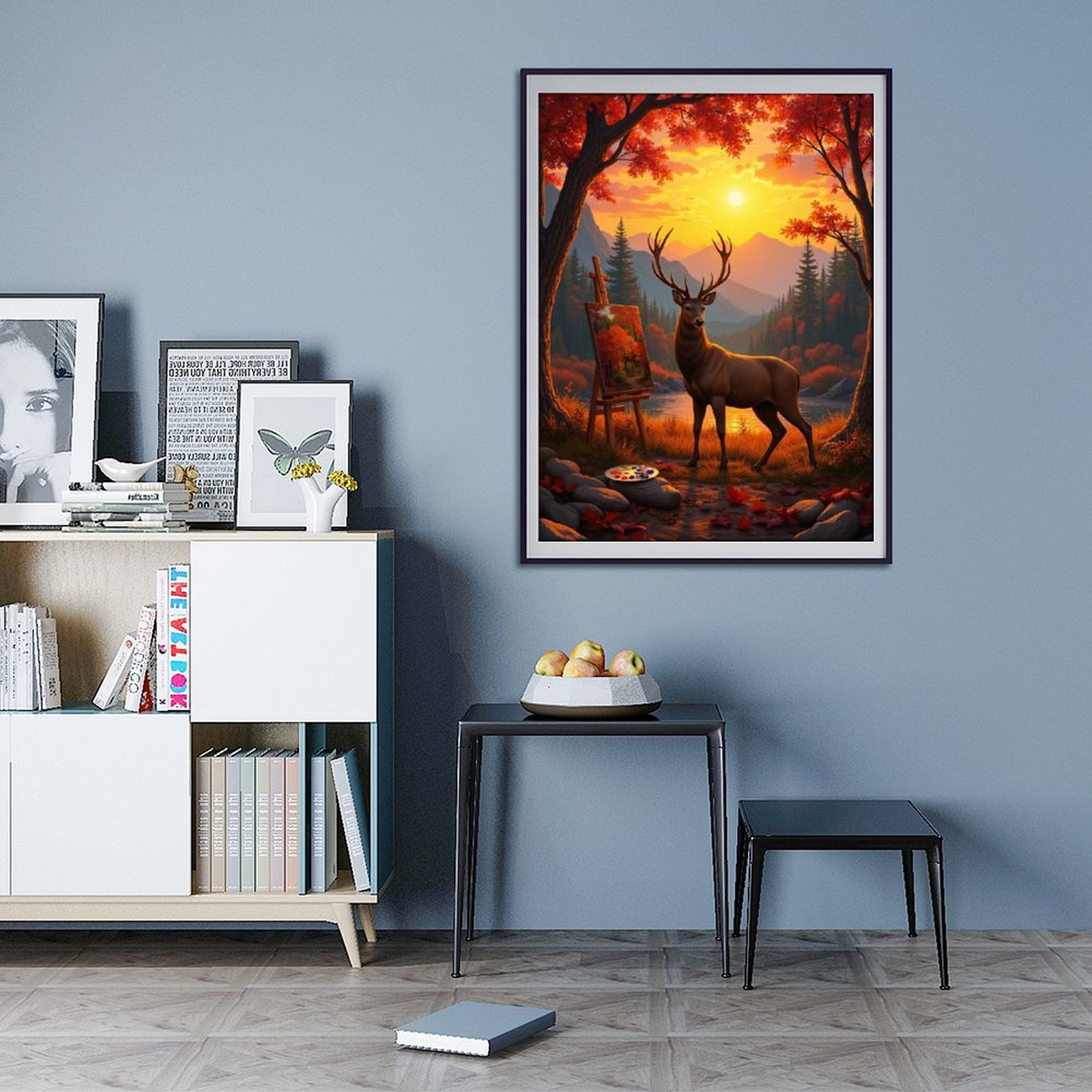 Diamond Art Kit for Adults, Deer Canvas Autumn Sunset Landscape Diamond Painting for Adults Beginners, 5D DIY Diamond Art Painting Kits, Colorful Diamond Painting Craft for Home Decor 12x16