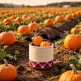 thumbnail image 6 of Yakvarog Halloween Canvas Tote Basket 8.8" x 9", Plaid Patchwork Fabric with Handle, Trick or Treat Candy Bags for Gifts, Toys, Party Favor & Home Holiday Decor, 6 of 6