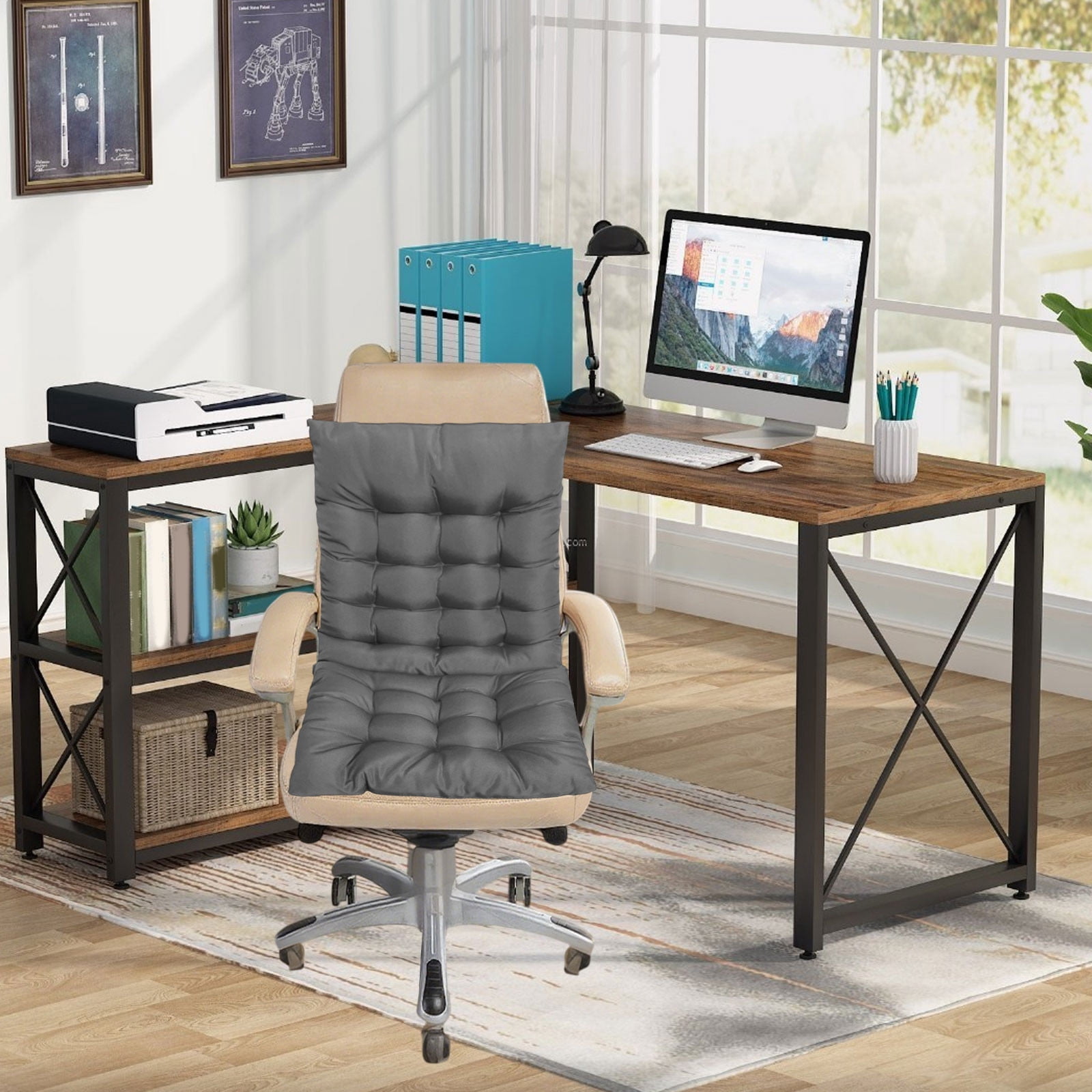 EazyTech High Back Seat Cushion for Indoor Outdoor, One-Piece Rocking Chair Cushions Lounger Chair Pad for Garden Patio Office Dorm Chair Gray