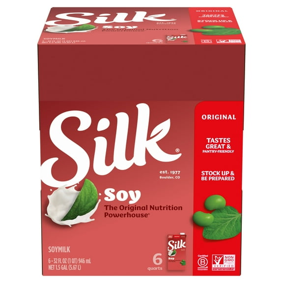 (Pack of 6) Silk Shelf-Stable Original Soy Milk, 1 Quart