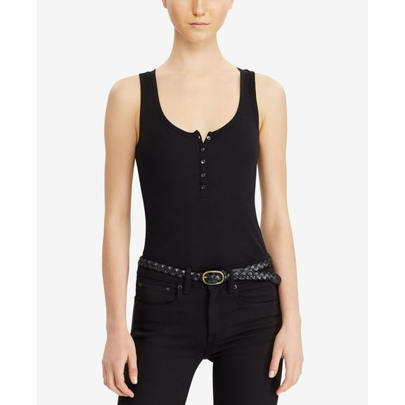 Denim Supply Ralph Lauren Stretch Henley Bodysuit Black XS