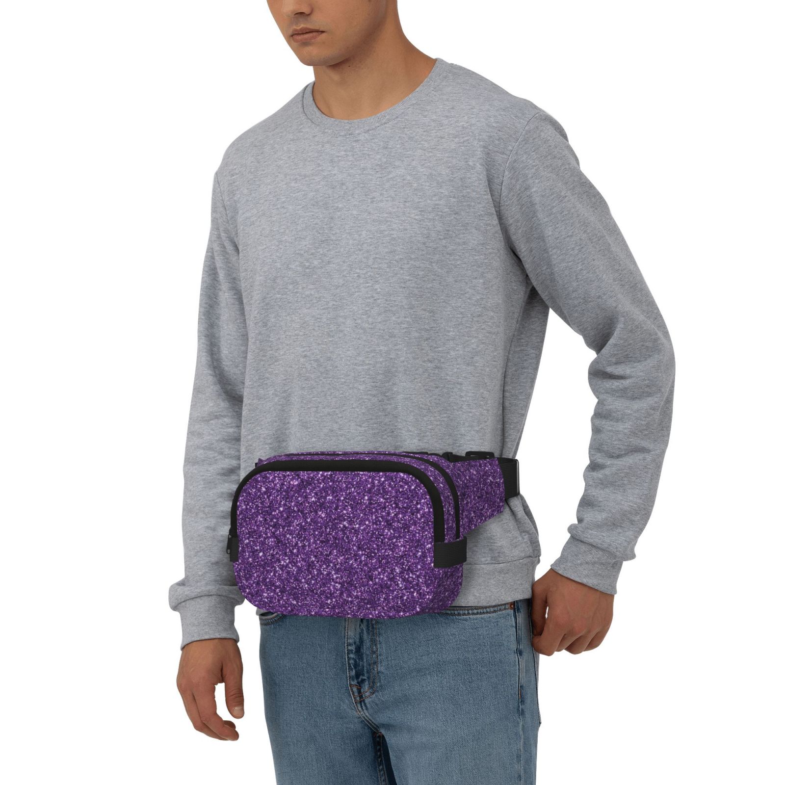 Kuqiui Purple Glitter Print Fanny Packs for Women Cross Body Waist Bag Fashionable Fanny Pack Designer Workout Hiking Waist Pack Running Travel Gym
