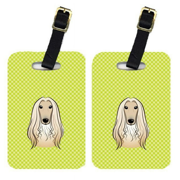 Caroline's Treasures Pair of Checkerboard Lime Green Afghan Hound Luggage Tags BB1306BT