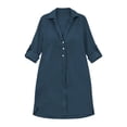 thumbnail image 4 of ClodeEU Women's 3/4 Sleeve Button Down Shirt Dress,Casual Collared Mini Dress with Side Slit Navy,Women's Plus XXXL, 4 of 8