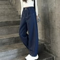 thumbnail image 2 of AherBiu Jeans for Girls Teens Elastic High Waisted Straight Wide Leg Denim Pants Vintage Jean Trousers with Pockets, 2 of 7