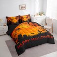 thumbnail image 3 of Feelyou Gothic Pumpkin Ghost Bedding Comforter Set 7-Piece for Kid, Black Orange King Bedding Sets, Happy Halloween Style Reversible Bed Sheets, Ultra Soft Home Decor, 3 of 7