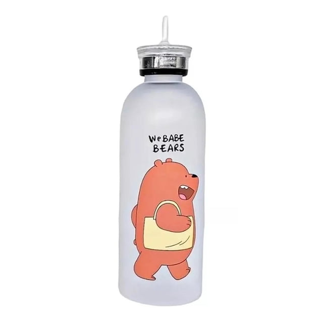 Termo Tipo Botella Para Agua Oso Café Tapa Con Popote 1 L Genérica Moderno