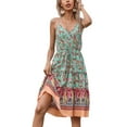 thumbnail image 1 of Seyurigaoka Women's Summer Ethnic Style Print Skirt, Bohemian V-Neck Halter Drawstring High Waist One-Piece Dress, 1 of 6