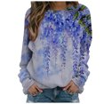 thumbnail image 1 of Pompotops Femmes Décontracté Imprimé Col Rond Chandail Manches Longues Chemises Swerts Blouse T-shirt Hauts, 1 of 5