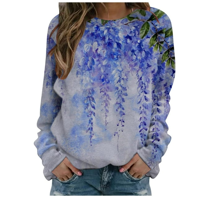 Pompotops Femmes Décontracté Imprimé Col Rond Chandail Manches Longues Chemises Swerts Blouse T-shirt Hauts