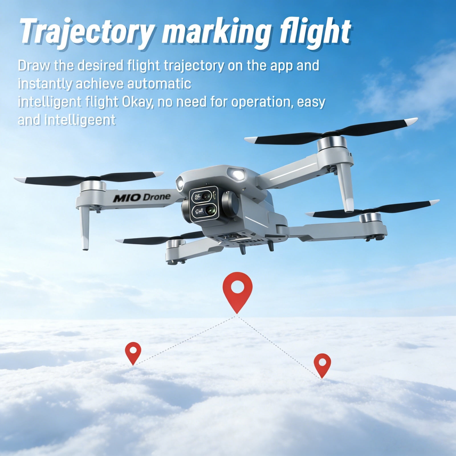 Foldable Dual-Camera Drone with Brushless Motor, Optical Flow Positioning, 4K HD FPV, Long Flight Time with 2 Batteries, Remote Control – Gray.