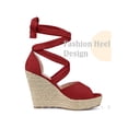 thumbnail image 3 of BLISSFUL STEP Lace Up Espadrilles Wedges Heels Sandals for Women Red 10, 3 of 6