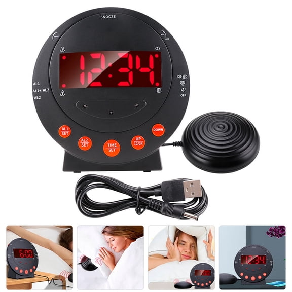 OUNONA 1 Set of Silent Vibrating Alarm Clock for Deaf Or Hearing Impaired Black Plastic