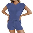 thumbnail image 1 of Yuyuzo Ensemble d'Été 2 Pcs pour Femmes Manches Courtes Col Rond Shorts à Cordon Ensemble Décontracté, 1 of 3