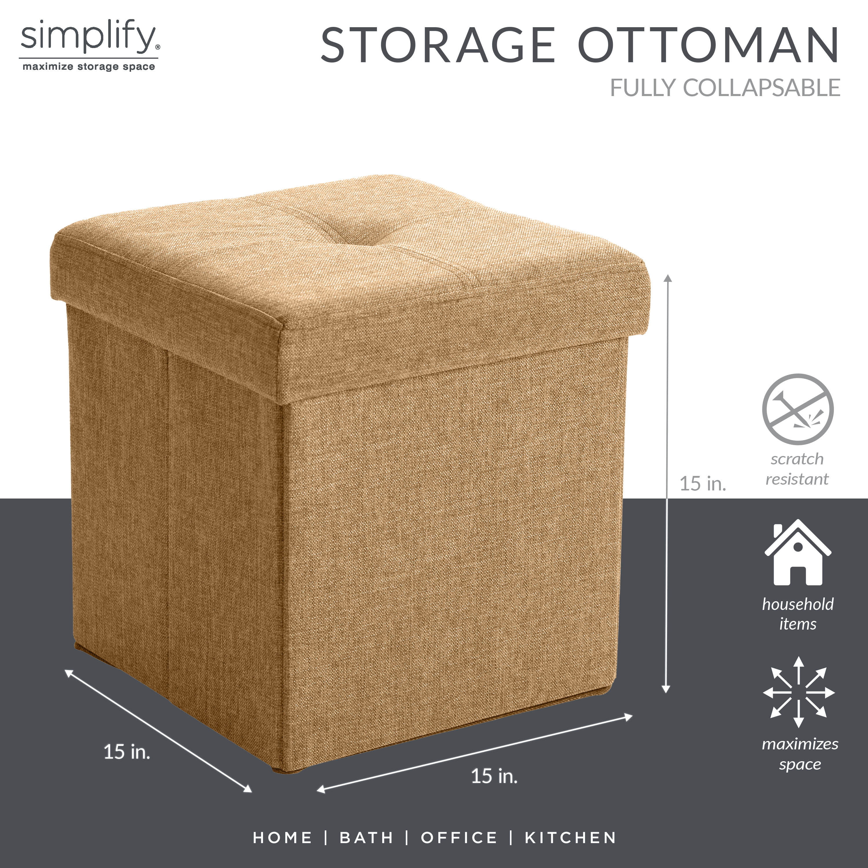 Simplify Faux Linen Folding Storage Ottoman Cube in Camel