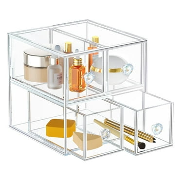 Stackable Storage Drawers Acrylic Storage Containers,Glam Bathroom Counter Clear Drawers Organizer with 4 Box for Makeup,Jewelry, Beauty Supplies