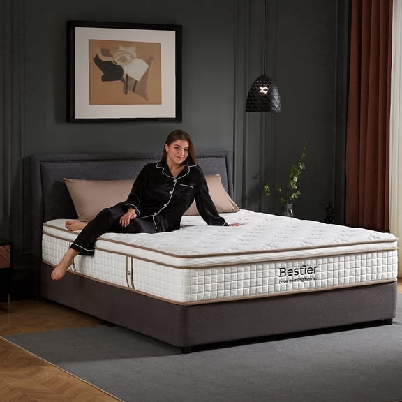 Bestier 12" Queen Gel Memory Foam Hybrid Mattress | Zoned Coil System for Back & Hip Support | Cooling Tencel Pillow Top | Medium Firm, Pressure Relief | Bed in a Box, White