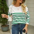 thumbnail image 4 of Olyvenn Fashion Women's Lightweight Long Sleeve Crew Neck Sweaters Striped Casual Knit Pullover Tops Color Block Casual Tops Green 4, 4 of 5