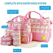 iMounTEK Baby Diaper Tote Stylish Nappy Messenger Insulated Bag 5 Piece Set Large Medium Handbag, Food/Bottle Bag, Pink