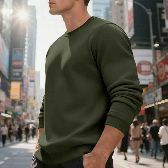 safuny Men's Sweatshirt Regular Crew Neck Long Sleeve Pullover Comfortable Cozy Casual Daily Tops Army Green L