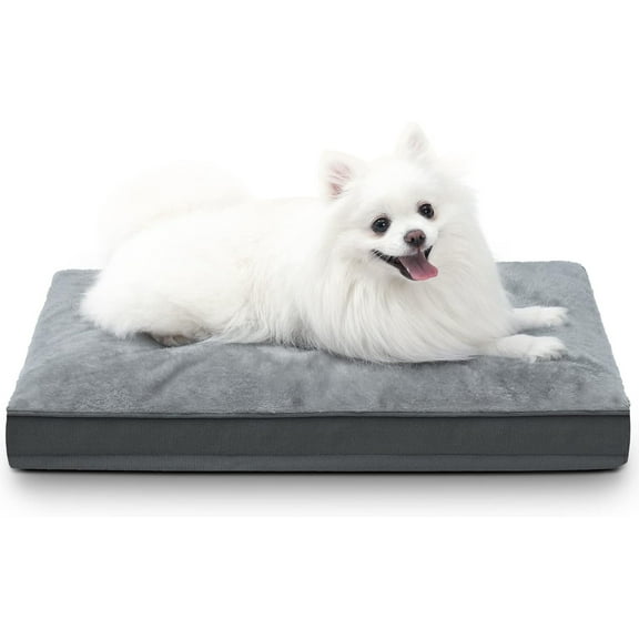 Dog Crate Bed Waterproof Deluxe Plush Dog Beds with Removable Washable Cover Anti-Slip Bottom Pet Sleeping Mattress for Large, Medium, Jumbo, Small Dogs, 23 x 17 inch, Gray
