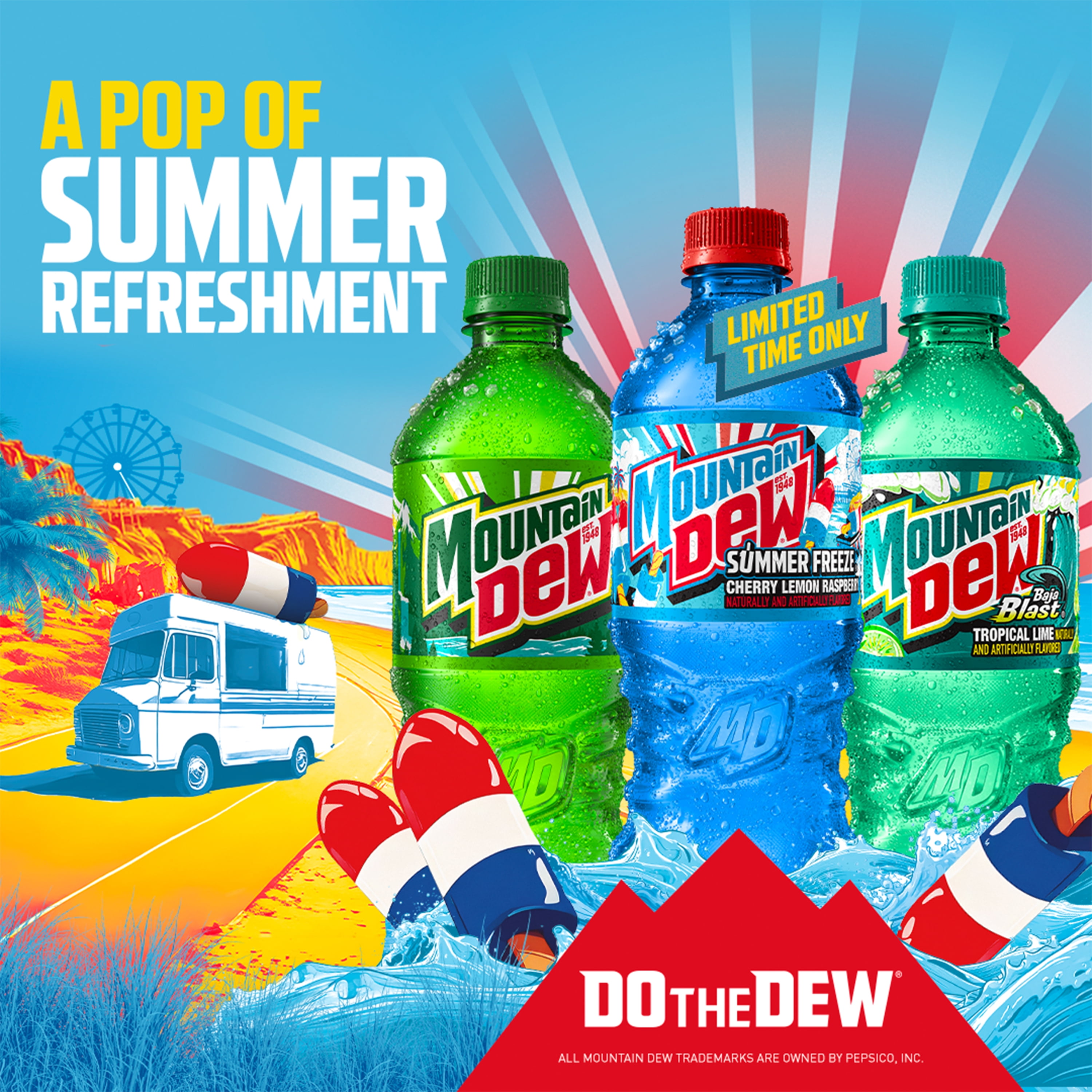 (5 pack) Mountain Dew Citrus Soda Pop, 20 fl oz Bottle, Allergens not Contained