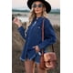 thumbnail image 4 of ABPHQTO Chaqueta vaquera de mujer azul con bolsillo bajo sin rematar y botones, 4 of 5