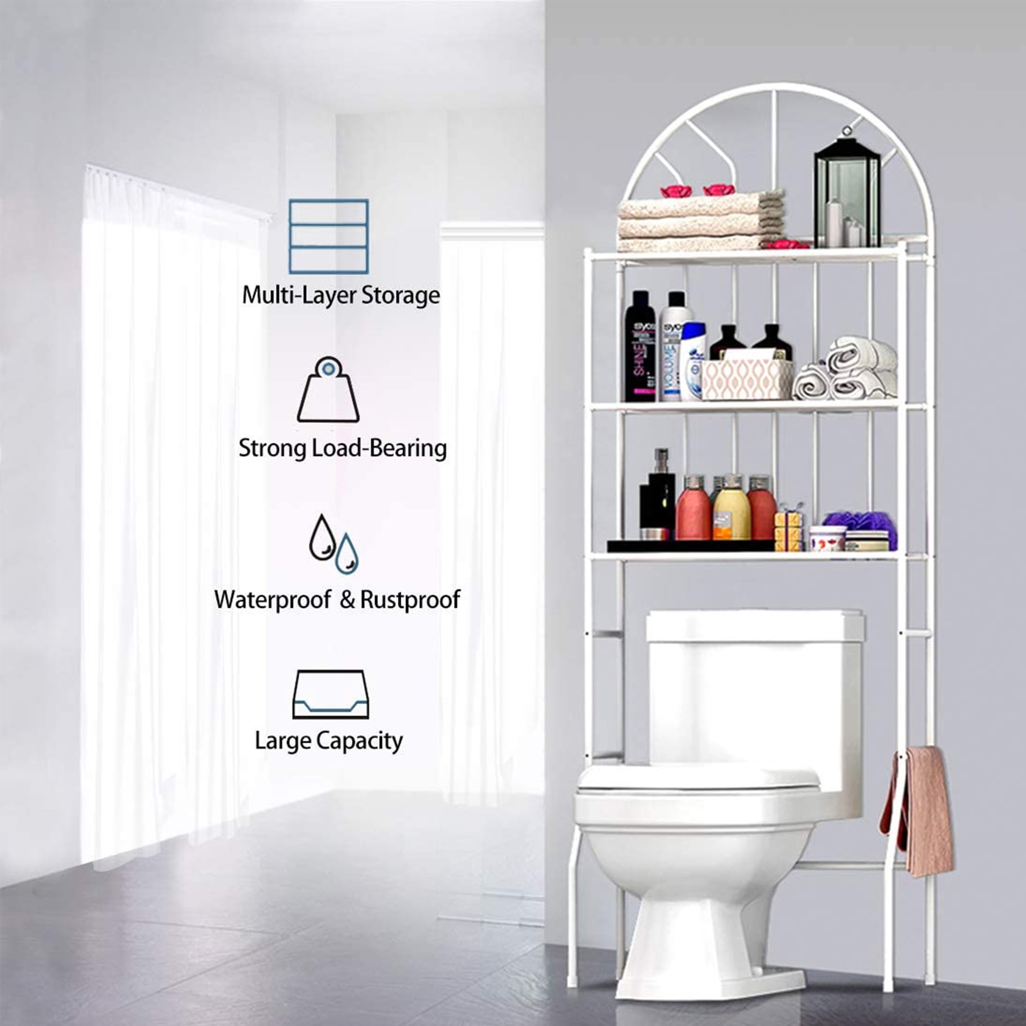 Forthcan Tall 3 Tier Over Toilet Bathroom Storage Stand Organizer Holder Bathroom Space Saver Toilet Shelf Bathroom Rack White