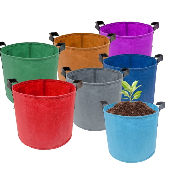 7 Pack 5 Gallon Plant Grow Bags - Mixed 7 Colors with Reinforced Handles & Aeration Design, Ideal for Tomato, Flowers & Fruits