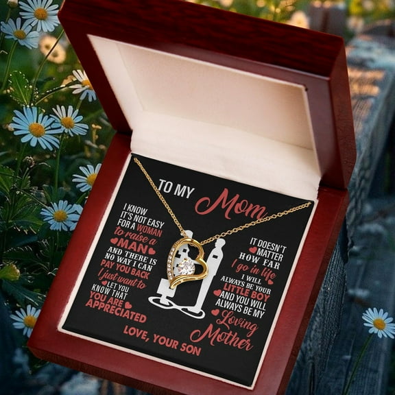 Mom from Son, to My Mom Necklace | Not Easy to Raise a Man. Thank You Mom Appreciation, Emotional BirthdayIdea from Grown Son, White Forever Love Necklace