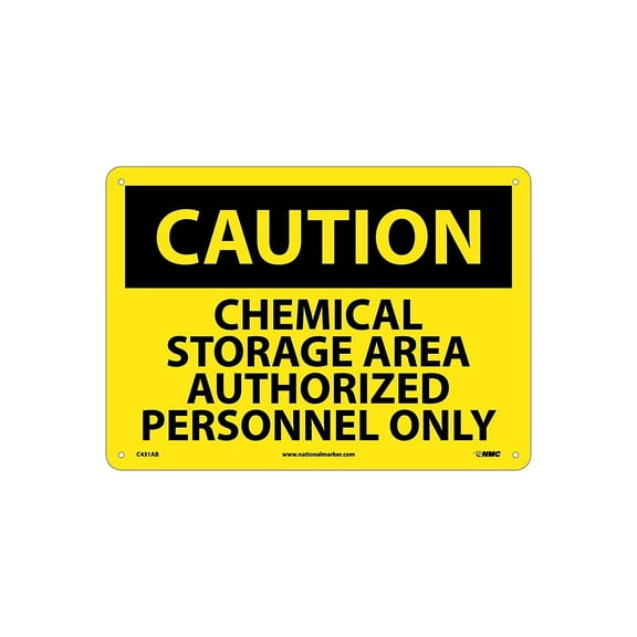 National Marker Caution Signs; Chemical Storage Area Authorized Personnel Only 10X14 .040 Aluminum